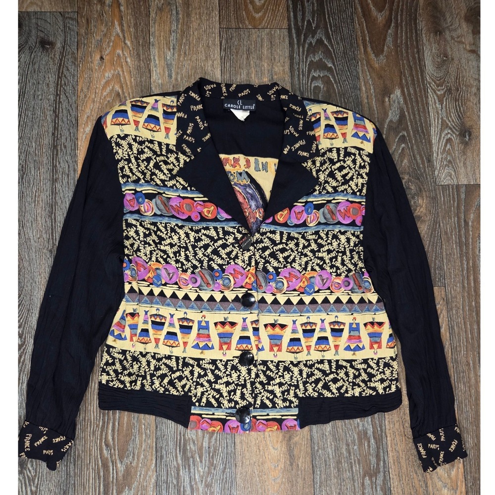 Vintage Carole Little Paris France Art to Wear Rayon Gauze Jacket 90s Art M